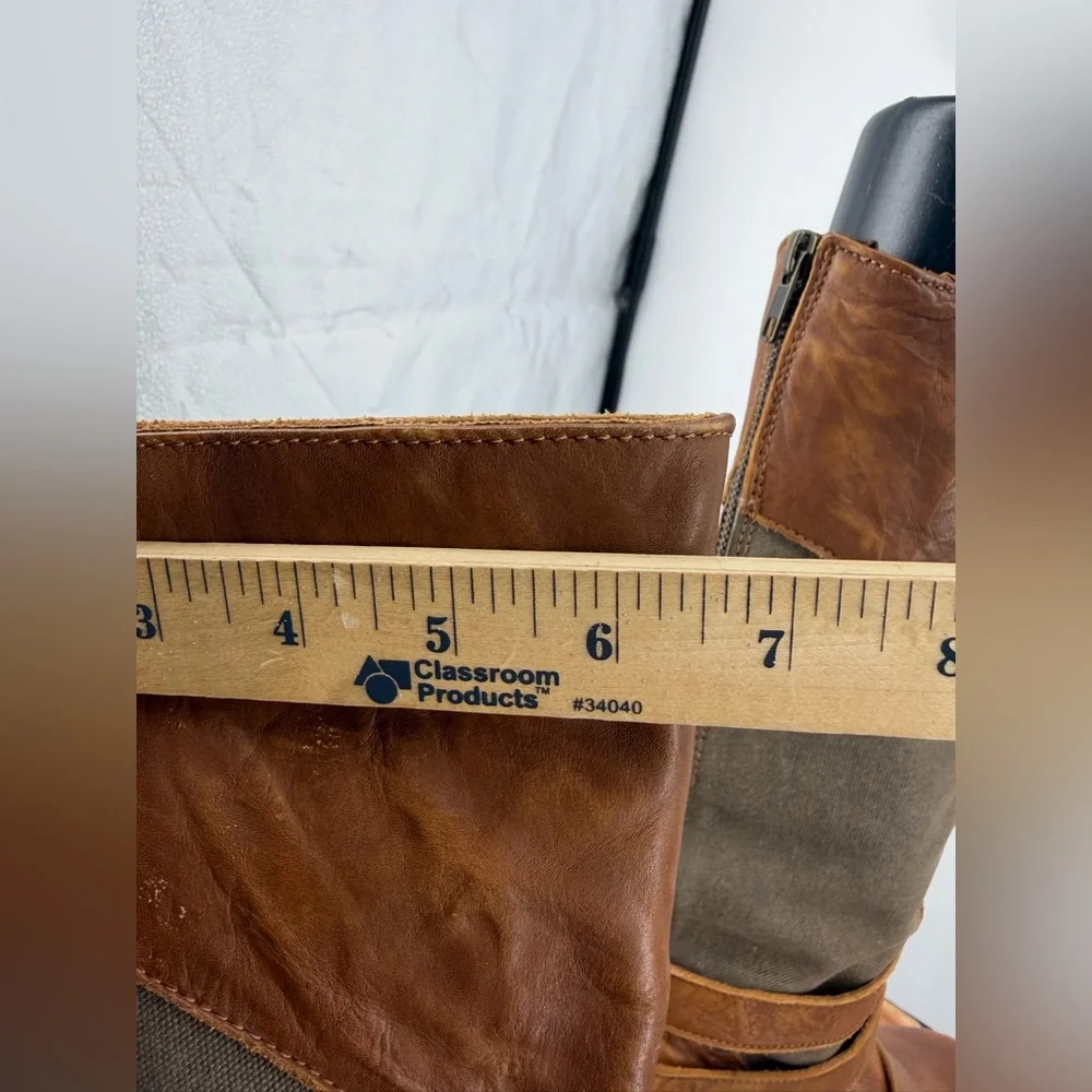 Durango harness tall boots sz 7 brown leather‎ green canvas